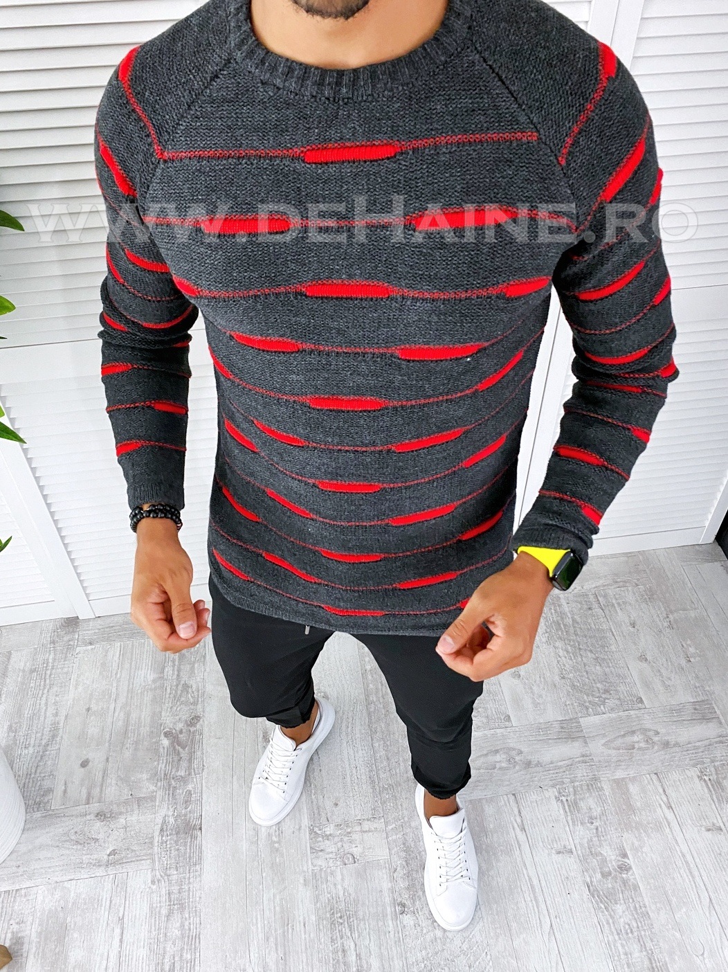 Pulover barbati gros gri inchis slim fit t3622 3-5